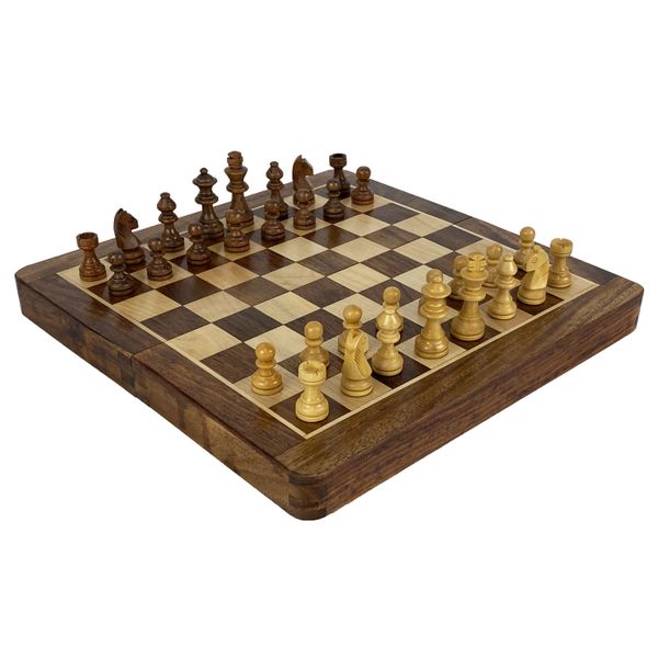 Solid Wood Magnetic Folding Travel Chess Set - 25cm