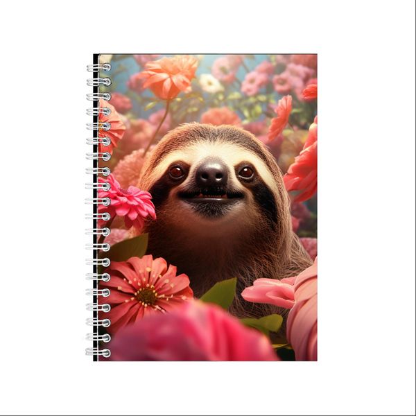 3D Sloth Pink Flower Field Notebook Animals Gift Idea A4 Notepad Pad 108