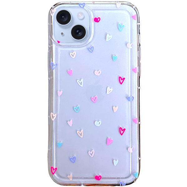 Clear - Phone Case with Tiny Colour Hearts &amp; Bubble Edge - Iphone 14 Plus