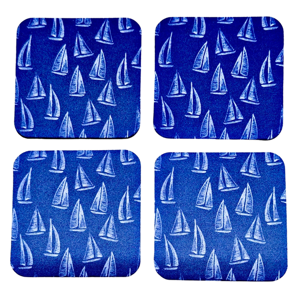 Coasters with Rubber Backing - Blue with White Sailboats