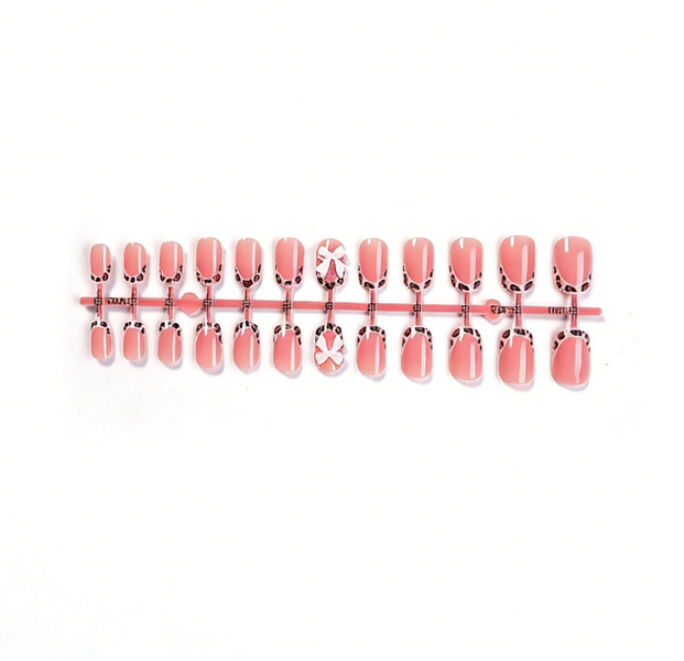 On Nails Square Pink Leopard Bow image