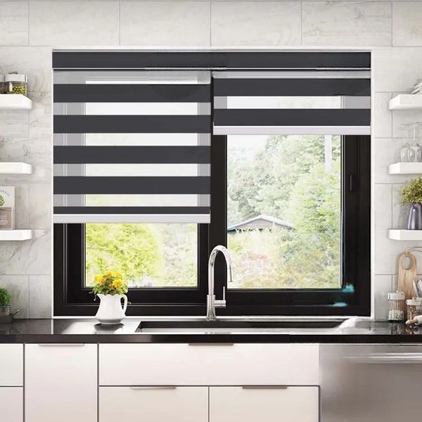 Modern Quality Zebra Blind Dual Layer Day Night Blind for Window -Dark Grey