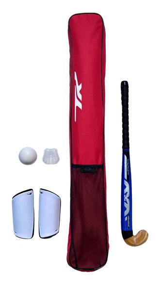 TK Hockey Player Wooden Set - 5 Piece - Starter Kit - Red Bag - Blue Stick
