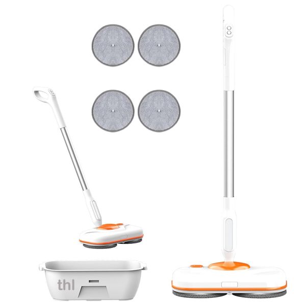 thl Electric Spin Mops with Cleaning Bucket, LED Headlight &amp; Water Sprayer