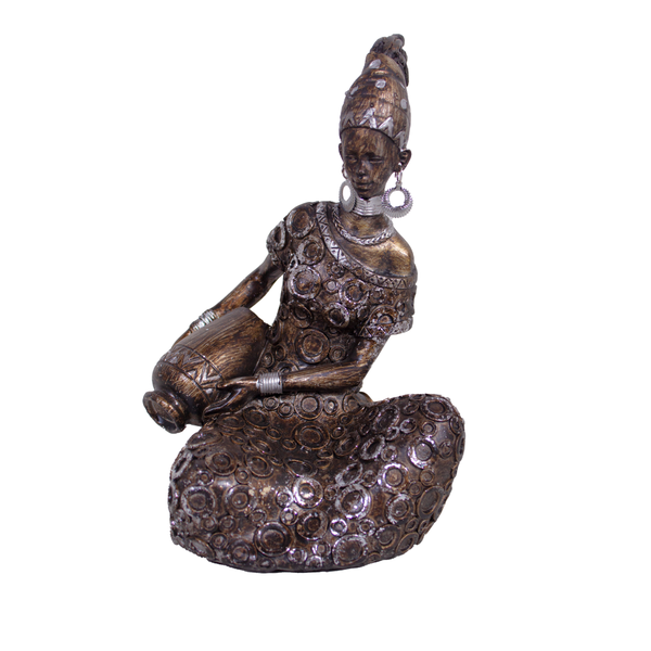 Copper African Lady Sitting Home Decor Ornament
