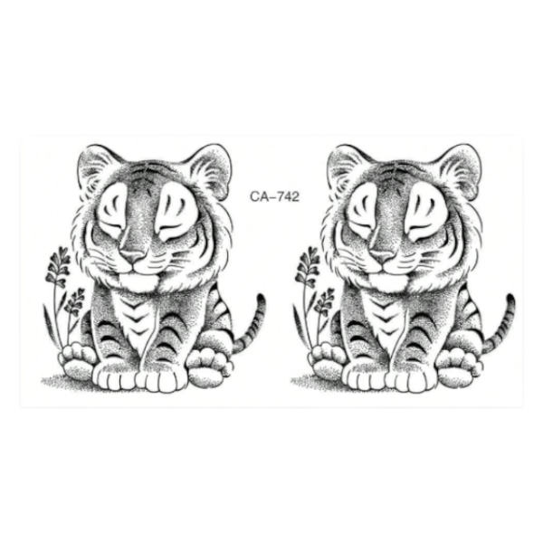Serene Tiger Design Temporary Tattoo Sticker Sheet - Black