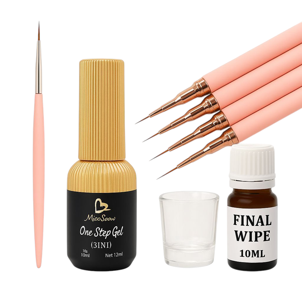 8Pce Nail Kit Fine Art Painting Brushes, Gel, Final Wipe, Glass Dappen Dish