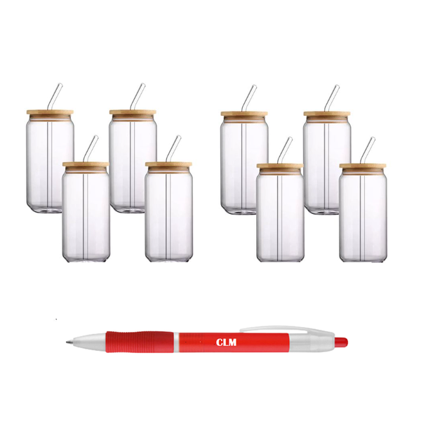 Cocktail Glasses with Bamboo Lid and Glass Straw - Set of 8 with CLM pen