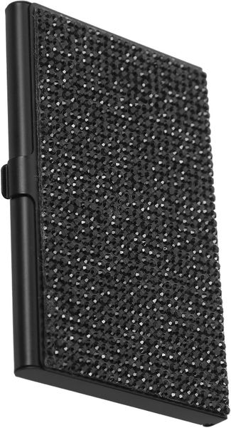 Business Card Holder with Rhinestones Metal Desktop Card Storage Box Black