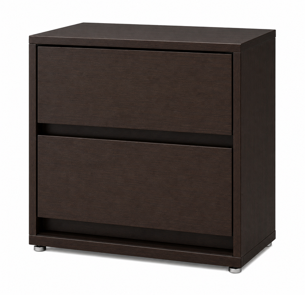 Nightstand Cabinet Contemporary 2 Drawer Bedside Table Pedestal Brown