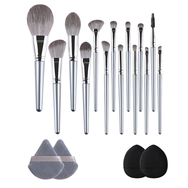18-Piece Professional Makeup Brush Set - Silver And Black