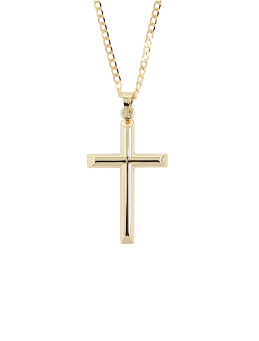 Art Jewellers - 9ct Yellow Gold 24mm Polished Cross Pendant with Chain ...