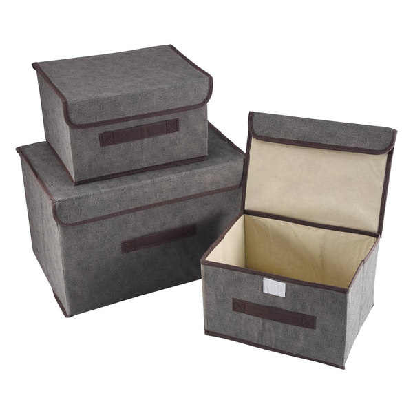 3 Pack Foldable Storage Boxes With Lids Fabric Storage Basket