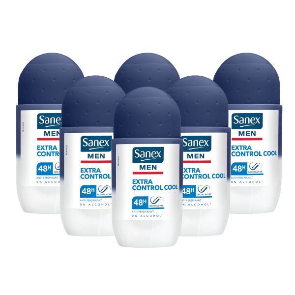 Sanex Men Extra Control Cool Antiperspirant Roll On - 6 X 50ml