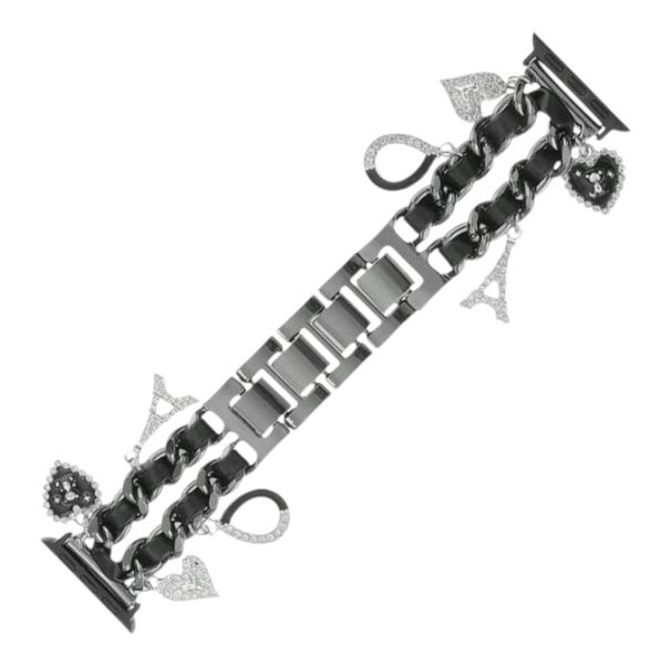 Cuban Chain-linked Watch Strap with Charms - Black