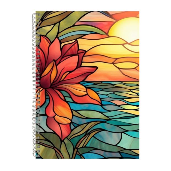 Stained Glass Sunrise Flower Beach Notebook Gift Idea A4 Notepad Pad 108