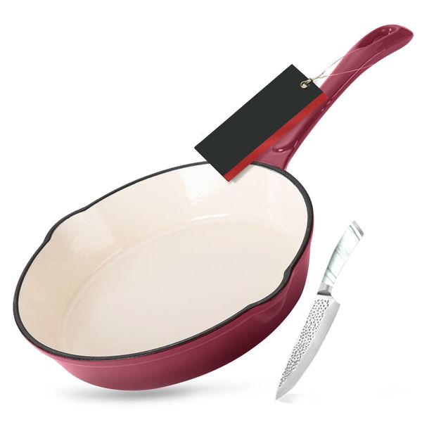 26cm - Enameled Cast Iron Fry Pan Including Kitchen Utility Knife Set