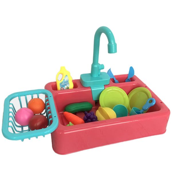 Olive Tree - Toy Kitchen Sink Dishwashing Set Pretend Play 19 Piece - Red