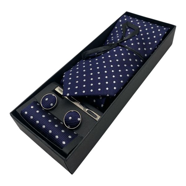 Men's 5-Piece Tie Set Podiluote - Blue With Solid White Dots