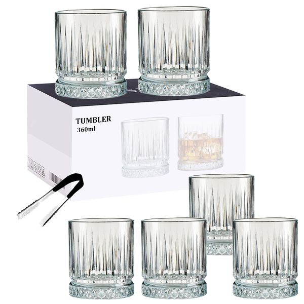 Set of 7 - Premium Diamond-Cut Exclusive Whiskey &amp; Cocktail Glasses - 360ml