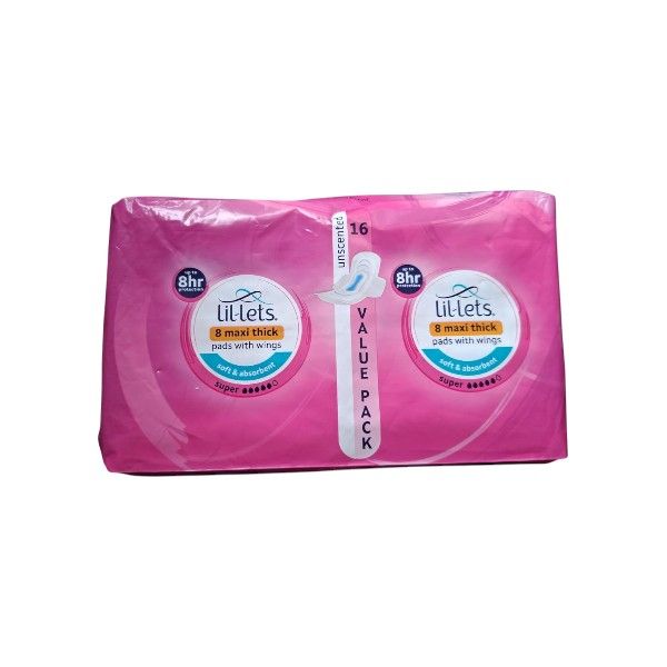 Lil-lets Unscented Super Maxi Thick Pads With Wings 16 Pack