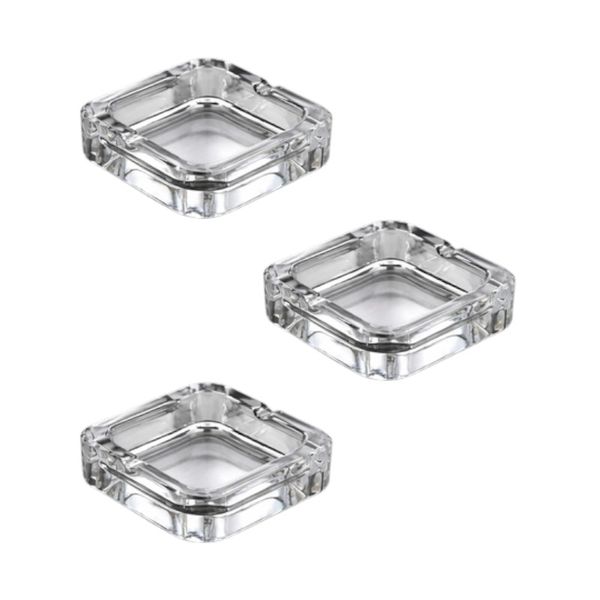 Modern Square Glass Ashtray Set - 3 Pack