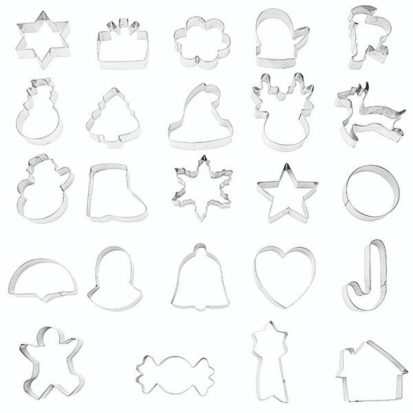 3D Stainless Steel Christmas Cookie Cutters-24 Pieces