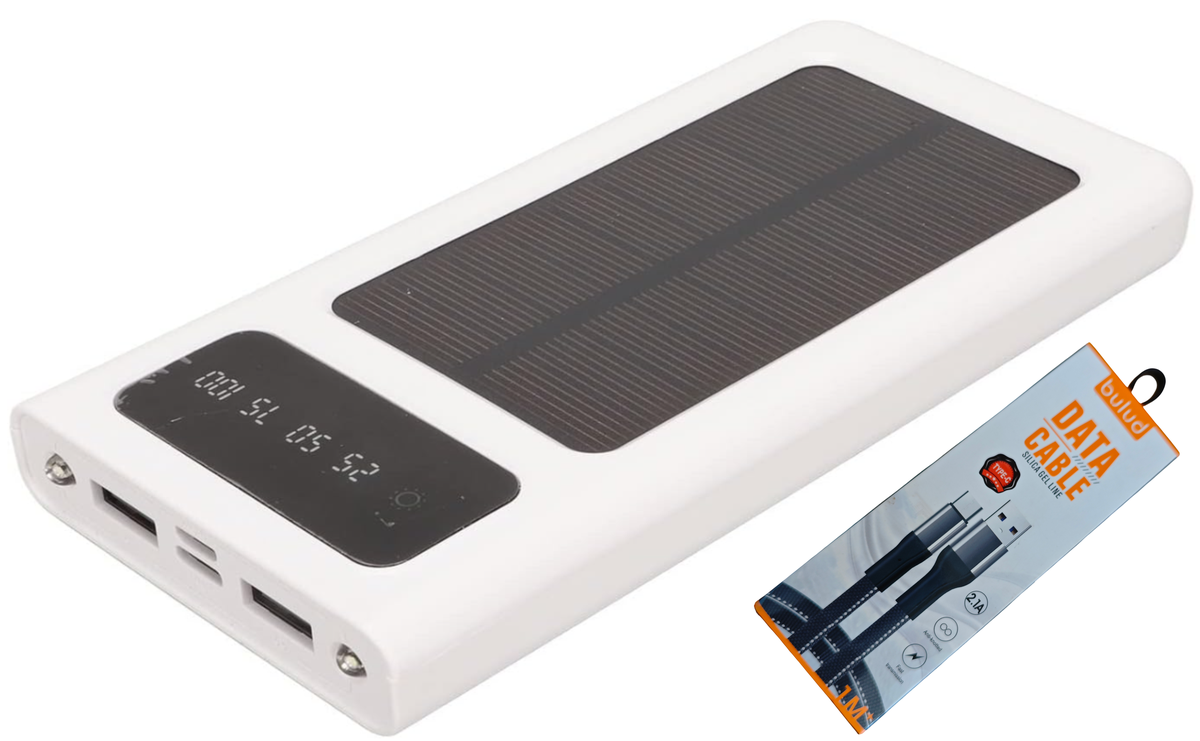 Solar Power Bank Fast Charge 10000mAh Portable Charger + Extra USB Cable
