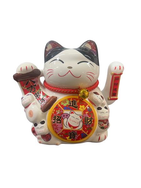 Piggy Ceramic Lucky Waving Fortune Cat - Red