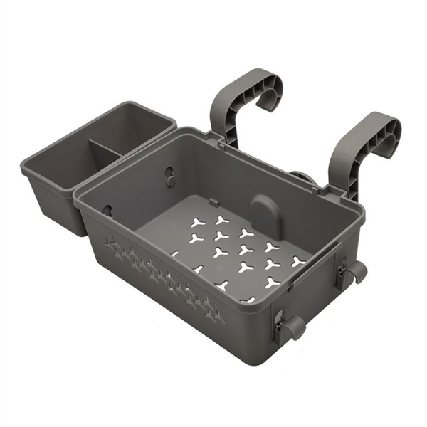Portable Poolside Storage Basket Tray With Cup Holder Above Blue