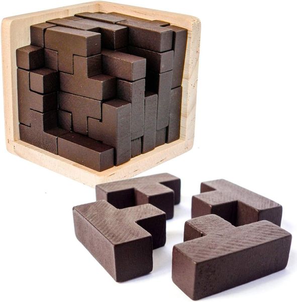 T-shape magic cube Wooden Original 3D Brain Teaser Puzzle,Challenge Toy