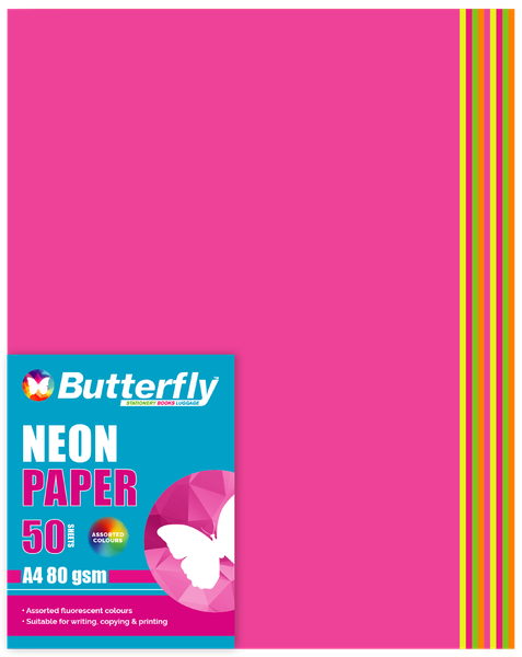 Butterfly A4 Neon Paper 50 - Assorted