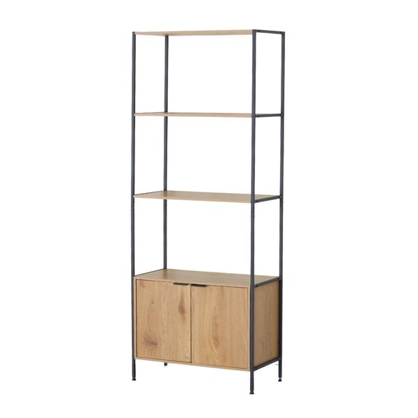 Bragg Essential 1.76m Tall Storage Bookshelf with Cabinet, Oak &amp; Black
