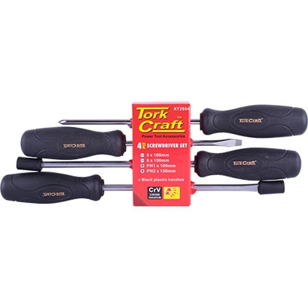 Tork Craft - Screwdriver Set - 4 Piece - Black Handle