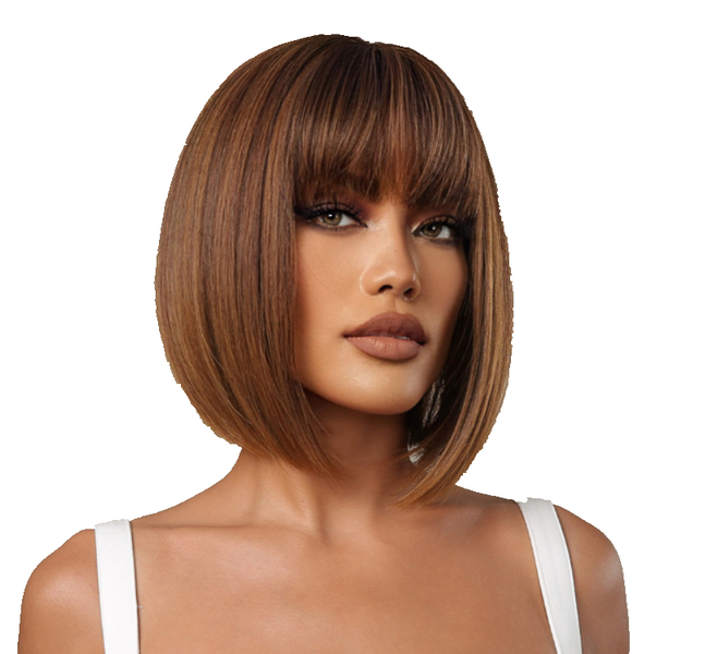 Chocolate Brown Satin Bob Wig, Synthetic Fibre Material, Natural Appearance