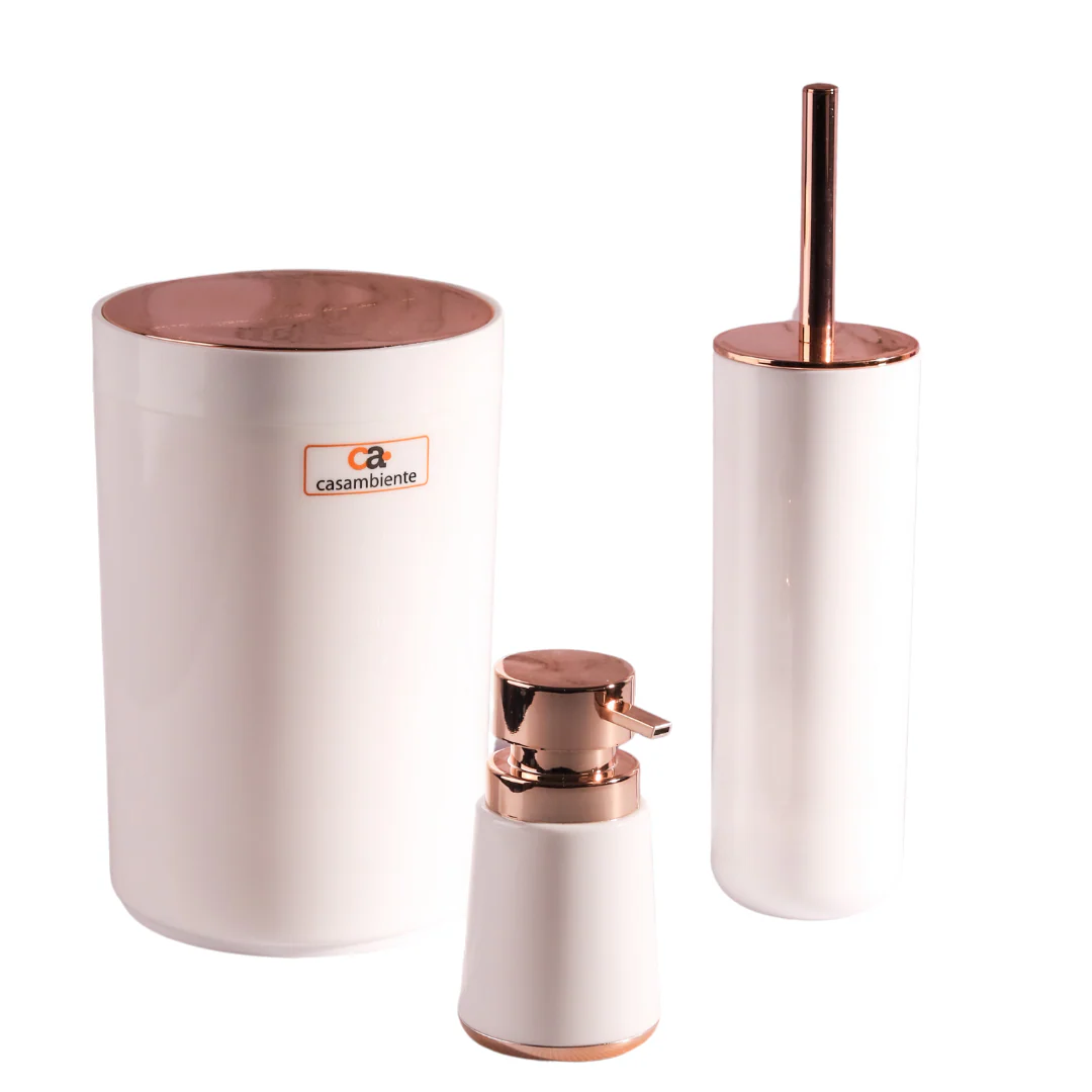 3 Piece White With Rose Gold Bathroom Set