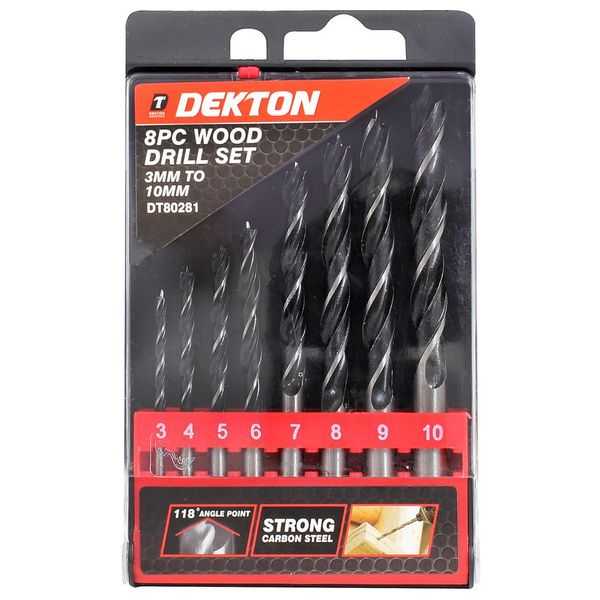 Dekton 8 Piece Wood Drill Bit Set 3-4-5-6-7-8-9-10mm