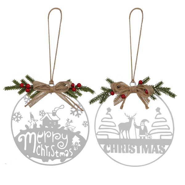2PCS Christmas Welcome Door Sign-Hollow Out Porch Hanging Decor for Festive