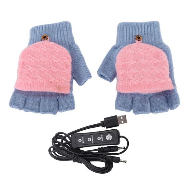 Blue USB Heated Fingerless Winter Gloves