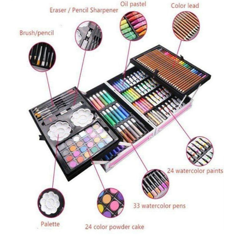 JR Enterprises Unicorn Art Drawing and Painting Set with  Aluminum Box for Kids (145Piece) - 145PCS ART SET