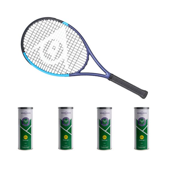 Dunlop Premium FX500 G2 Racket &amp; 4 Wimbledon Sea Level Tins