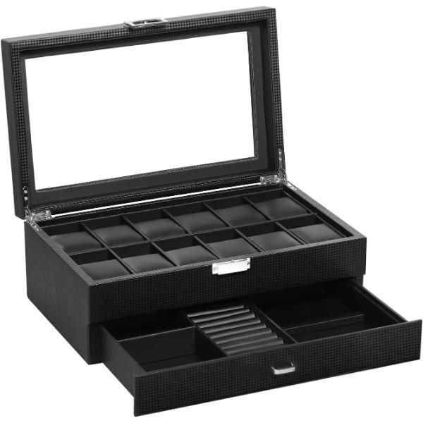PU Leather 24 Slot Watch Box Organizer Display Case for Men Women