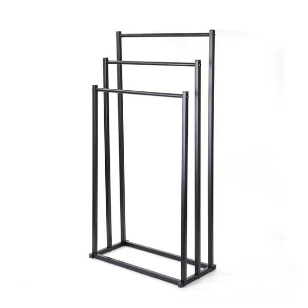 3-Tier Black Metal Floor Mount Towel Rack | Modern Bathroom Organizer