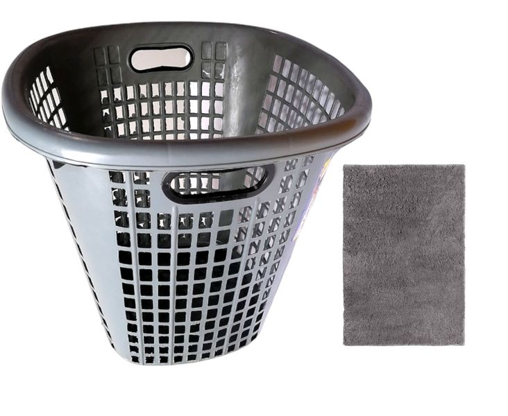 Grey Space-Saving Laundry Basket With A Handtufted Rug