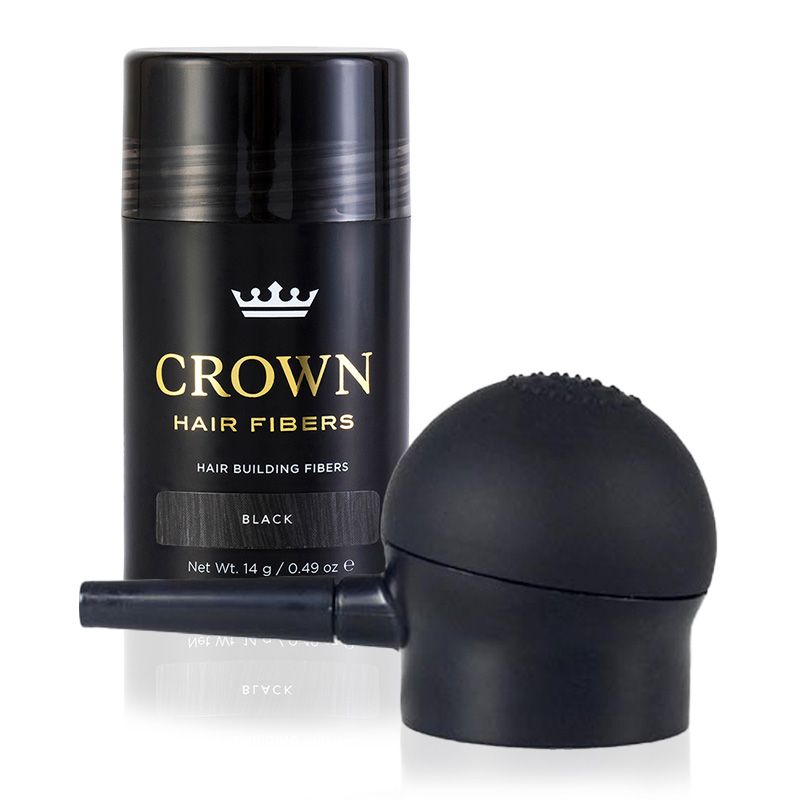 CROWN Hair Fibers Hair Loss Concealer (14g) & Applicator Combo Black