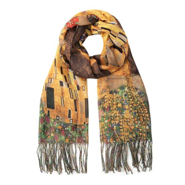 SoGood-Candy Women's Art Print Lightweight Soft Pashmina Scarf - Yellow/Grey