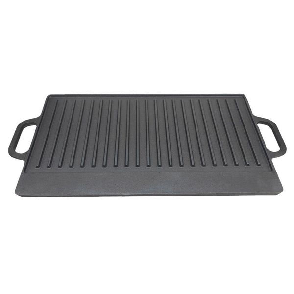 Cast Iron Reversible Grill Griddle Pan Double Sided Stove Top Searing-40cm