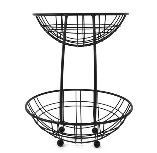 Kangda 2-Tier Black Metal Fruit Basket - Stylish, Durable &amp; Space-Saving
