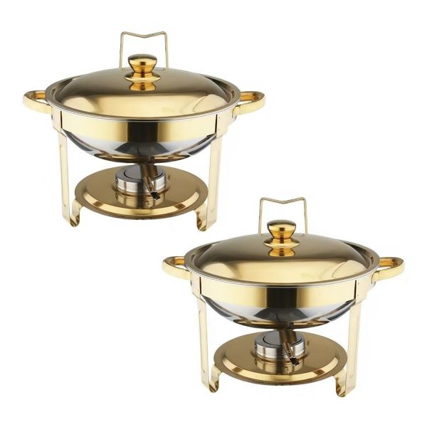 2piece 5L One-pan Alcohol-heating Buffet Stove (Without Alcohol),Gold Color