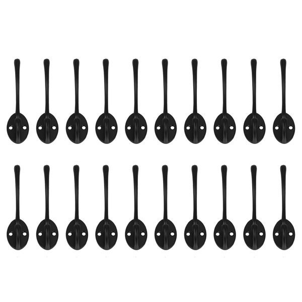 20 Pcs Black Zinc Alloy Double Coat Hook Industrial Style Hanger